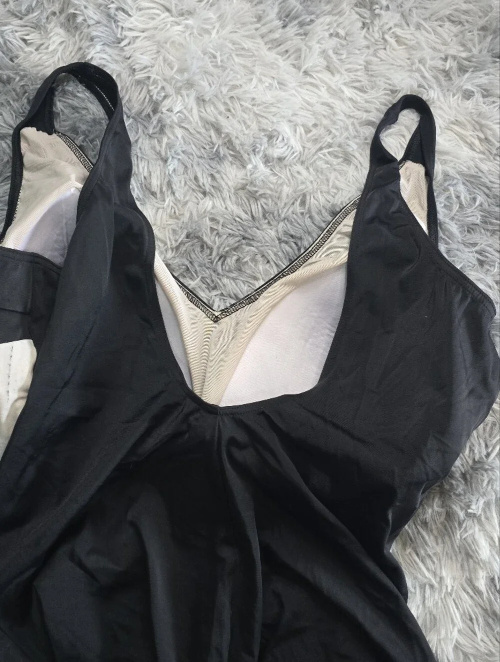 Vintage Black One-Piece Swimsuit with White Floral Print